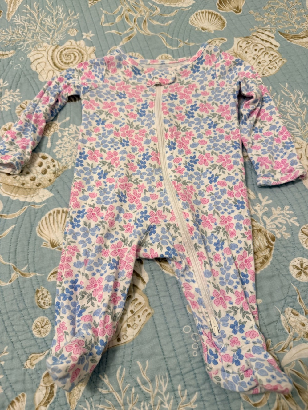 Carter's Floral Footed One-Piece – Pink, Blue, White